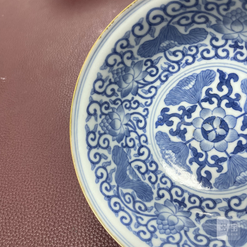 清道光 内青花花卉外胭脂红釉碗 - 图11